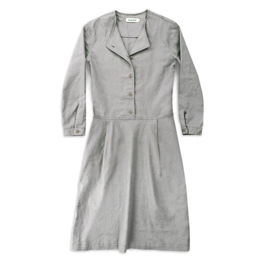 Taylor Stitch Juniper Dress Womens Medium Gray Linen Blend Minimalist
